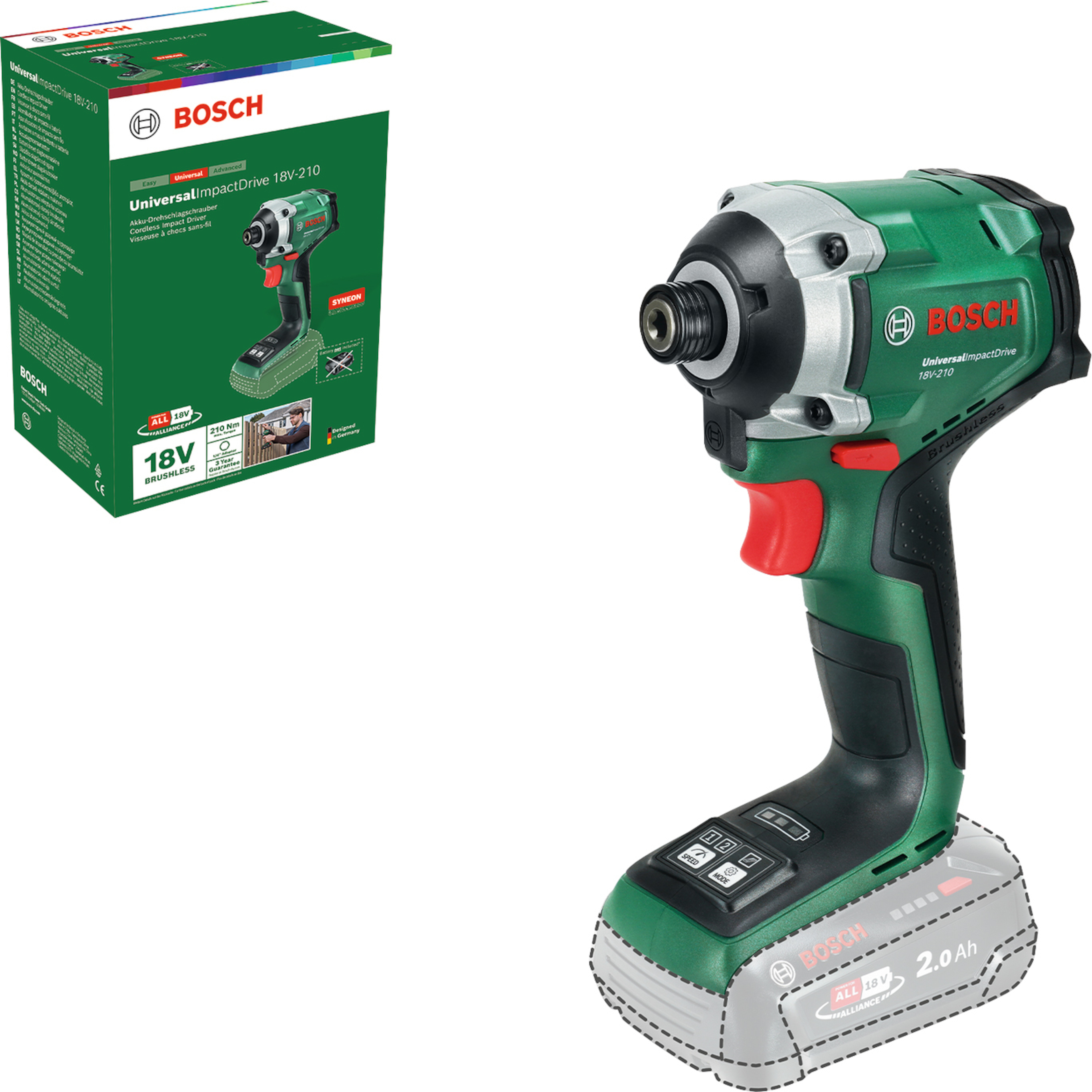 Iskumutterinväännin Bosch UniversalImpactDrive 18V-210; 18V (ilman akkua ja laturia)