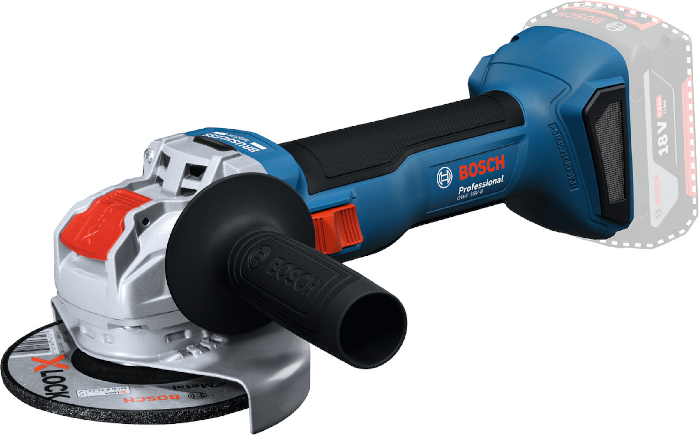 Akkukäyttöinen kulmahiomakone Bosch GWX 18V-8 XLOCK; 18 V; 125 mm (ilman akkua ja laturia)