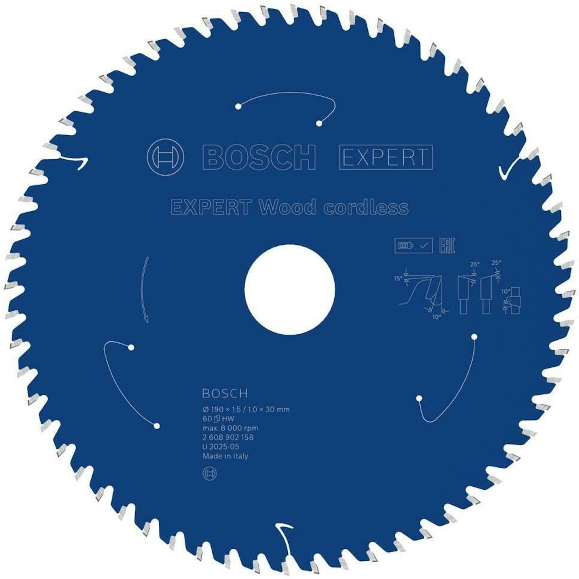 Katkaisuterä puulle Bosch EXPERT Wood; 190x1,5/1x30 mm; Z60
