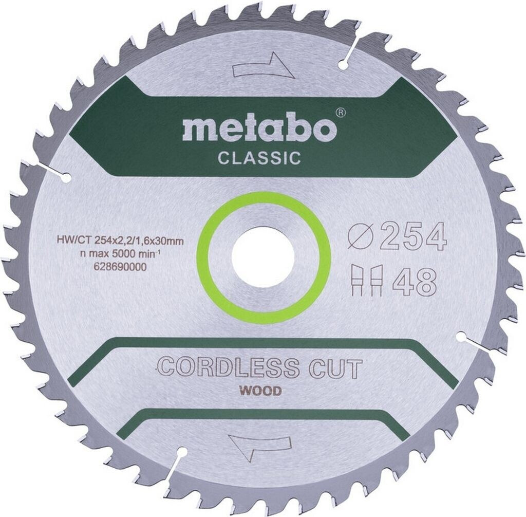 Katkaisuterä puulle Metabo 628690000; 254x30 mm; Z45; 5°