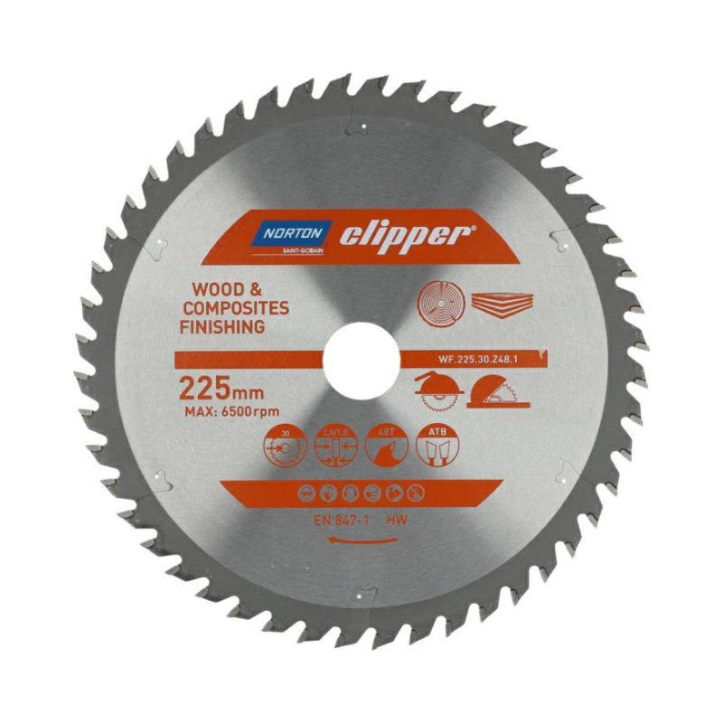 Katkaisuterä puulle Norton 70184608101; 225x30 mm; Z48