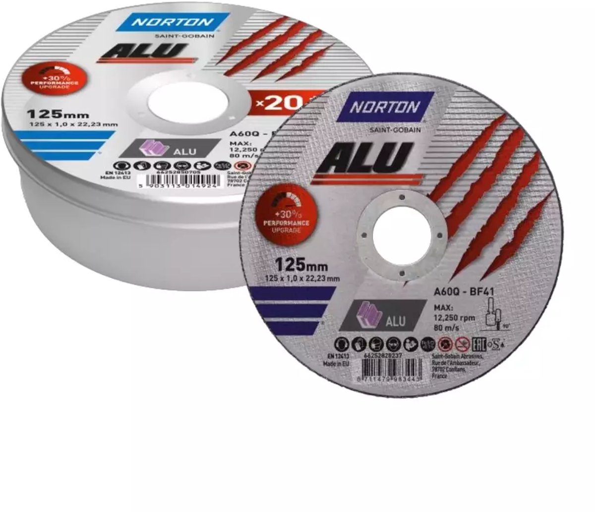 Hiova katkaisulaikka Norton ALU T41; 125x1x22,23 mm; 20 kpl + 2 laikkaa