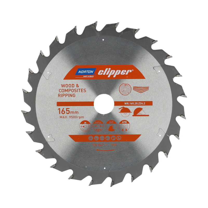Katkaisuterä puulle Norton TARGET TOOL; 165x20 mm; Z24