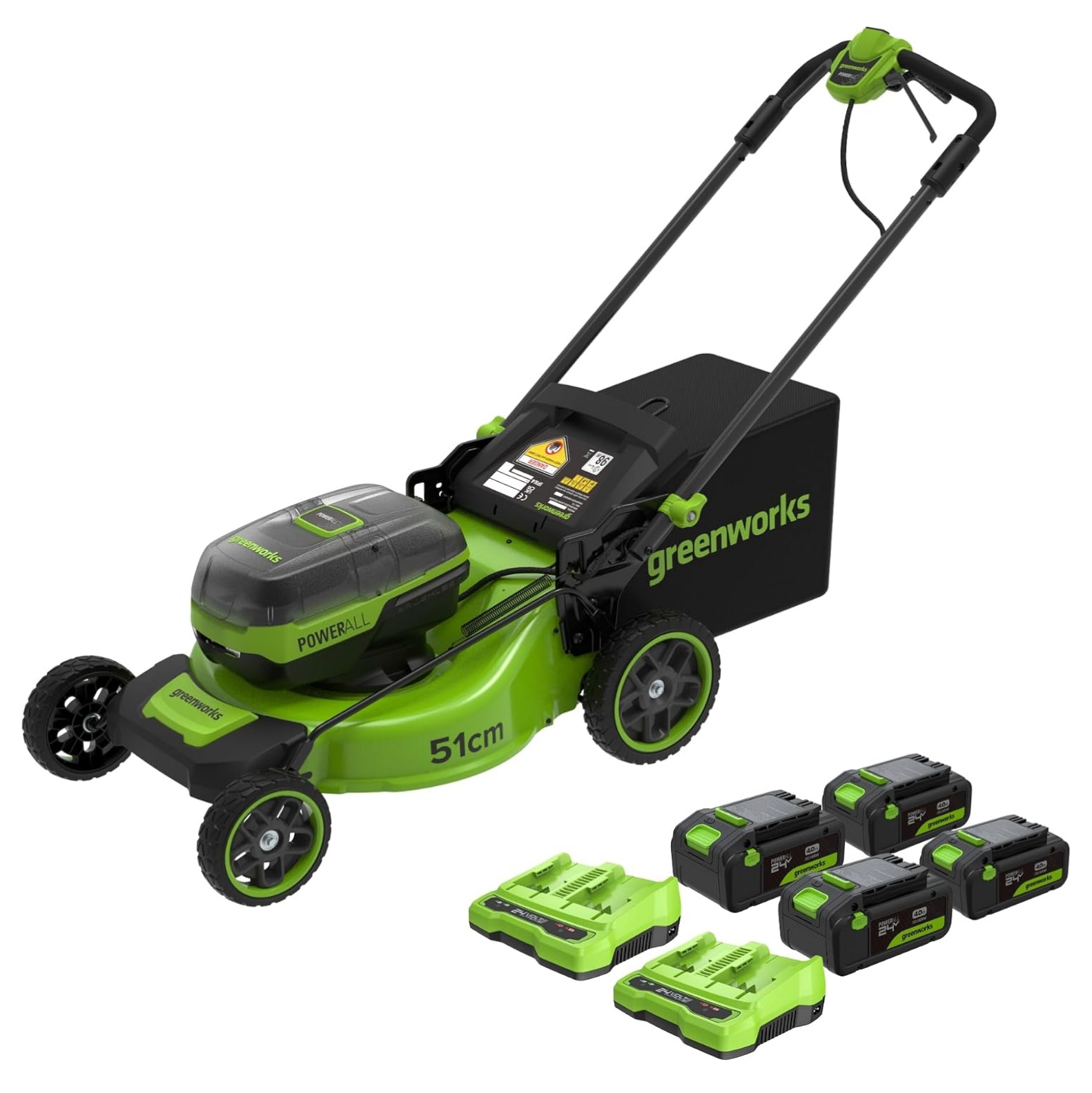 Akkukäyttöinen ruohonleikkuri itsevetävä Greenworks LM5112SA1; 48 V; 4x4,0 Ah akku