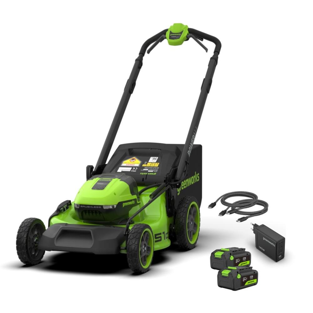 Akkukäyttöinen ruohonleikkuri itsevetävä Greenworks LM5102SA38Ah; 48 V; 51 cm; 2x6,0 Ah akut + 8,0 Ah akku