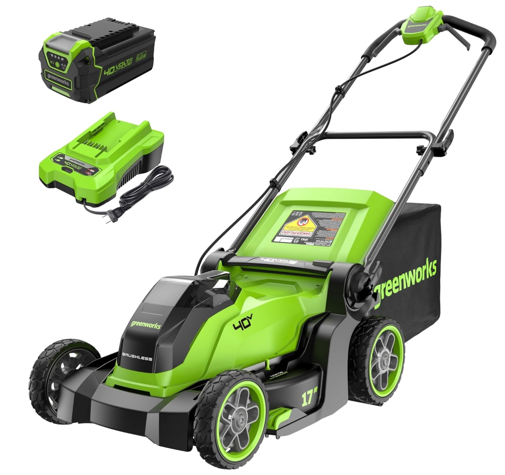 Akkukäyttöinen ruohonleikkuri Greenworks MO40L413-01; 40 V; 41 cm; 1x4,0 Ah akku