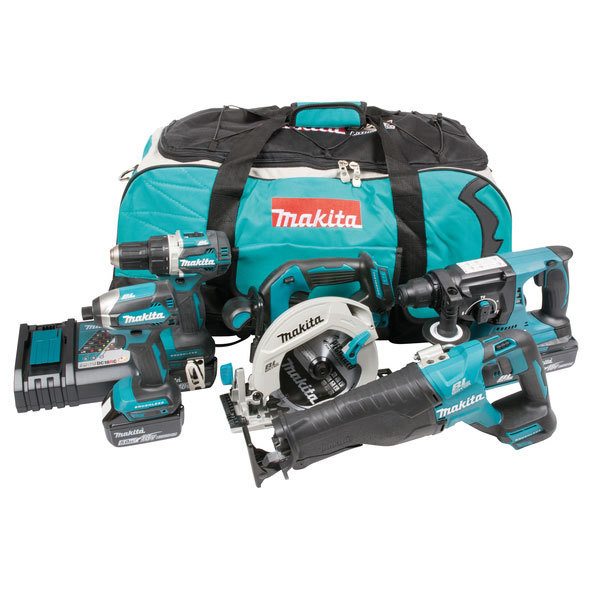 Työkalusarja Makita DLX5032T (DDF484 + DTD153 + DHS680 + DJR187 + DHR242); 18 V; 3x5,0 Ah akku