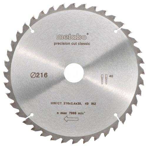 Katkaisuterä puulle Metabo Classic; 216x2,4x30,0 mm; Z40; -5°