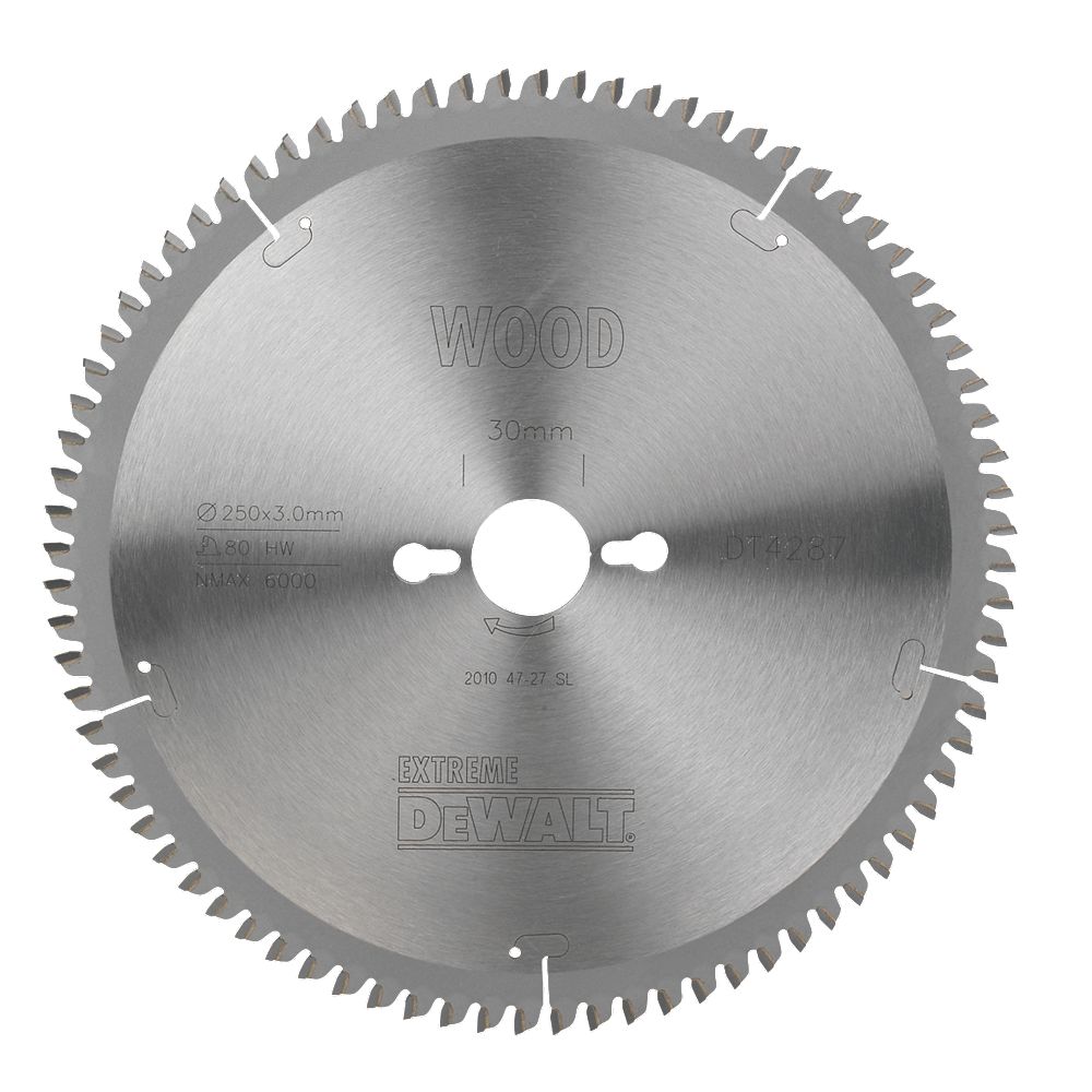 Katkaisuterä puulle DeWalt; 250x3x30,0 mm; Z80; -5°