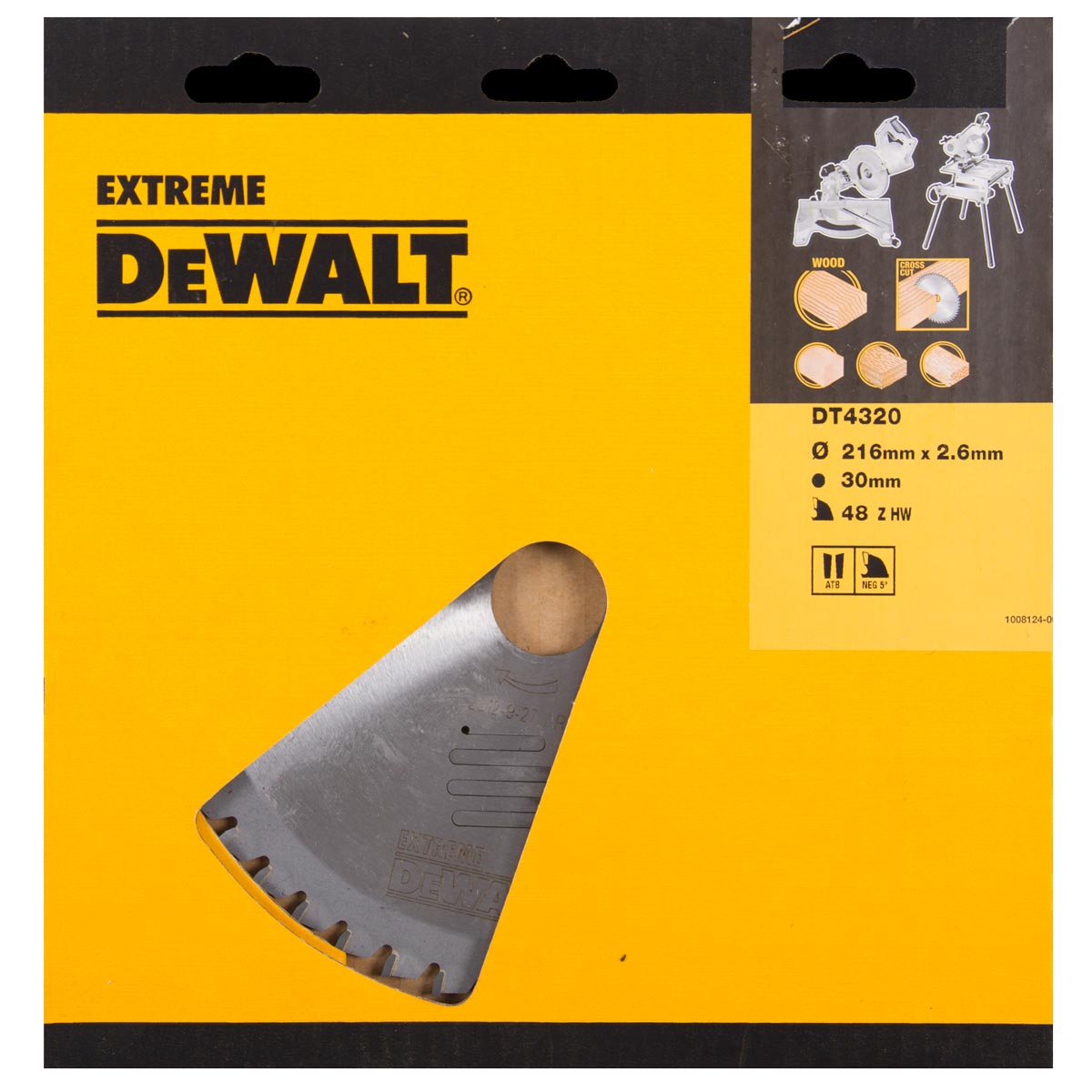 Katkaisuterä puulle DeWalt; 216x2,6x30,0 mm; Z48; -5°