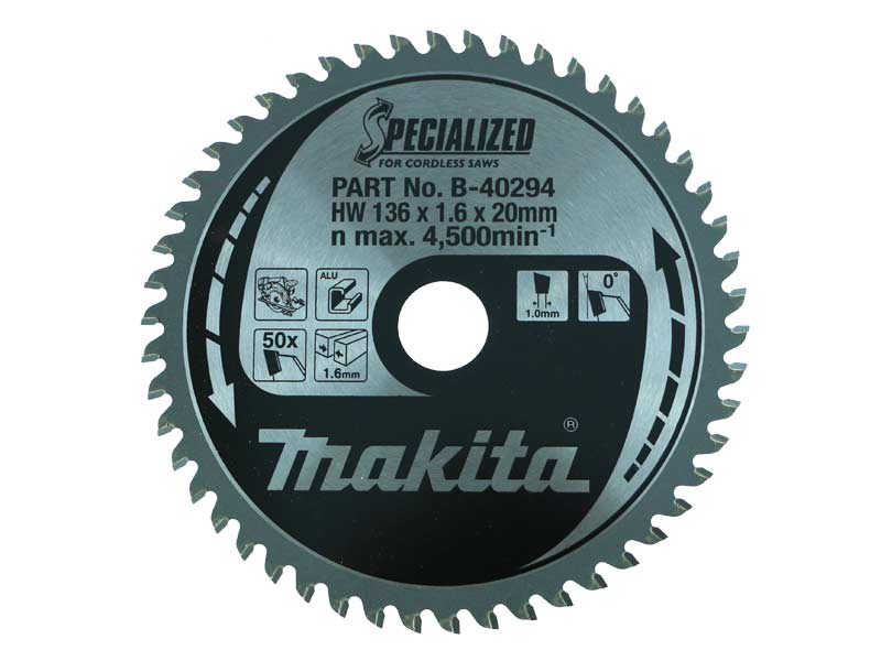 Pöyrösahantetä alumiinille Makita; 136x1,6x20,0 mm; Z50; 0°