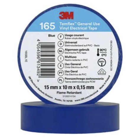 Eristysteippi 3M Temflex 165; 15 mm; 10 m; sininen