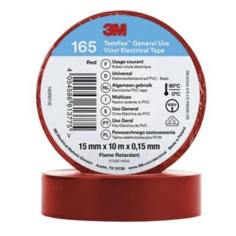 Eristysteippi 3M Temflex 165; 15 mm; 10 m; punainen