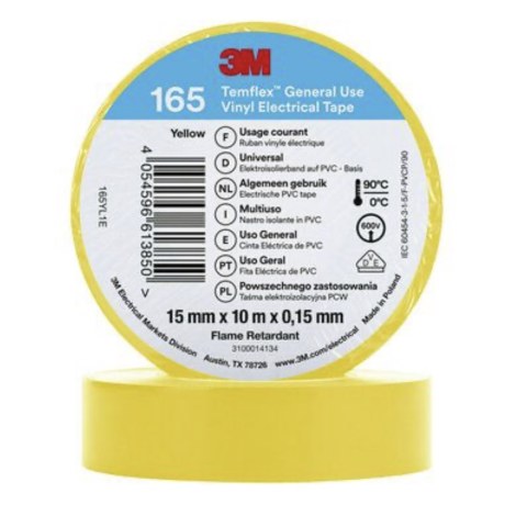 Eristysteippi 3M Temflex 165; 15 mm; 10 m; keltainen