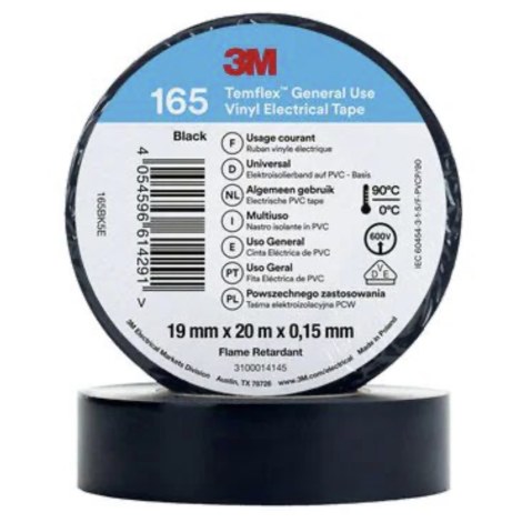Eristysteippi 3M Temflex 165; 19 mm; 20 m; musta