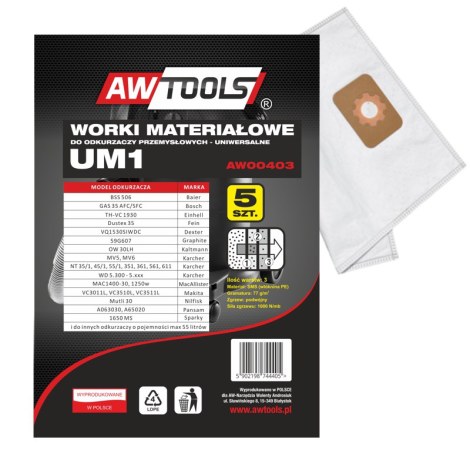 Pölypussit  AWTools AW00403; UM1; 5 kpl.