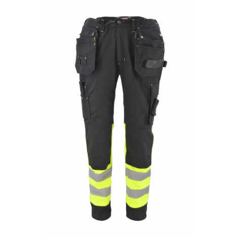 Suojaavat työhousut AWTools AW02614; T3; 2XL musta/keltainen