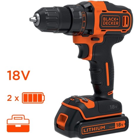 Akkukäyttöinen ruuvinväännin Black & Decker BDCDD186KB-QW; 18 V; 2x1,5 Ah akku