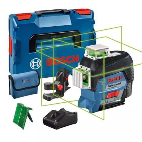Linjalaser Bosch GLL 3-80 CG + Yleispidin BM 1 + Kantolaukku L-Boxx Lazer; 12V; 1x2,0 Ah akku