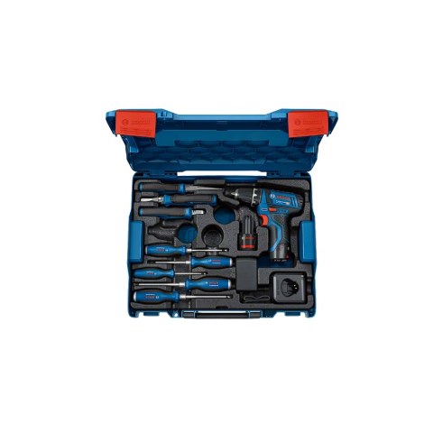 Pora/ruuvinväännin Bosch GSR 12V-15 Professional; 12 V; 2x2,0 Ah akku + tarviketta