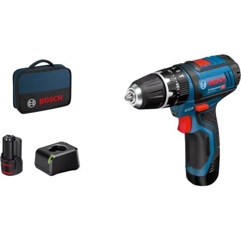 Iskupora / ruuvinväännin Bosch GSB 12V-15; 12 V; 2x2,0 Ah akku