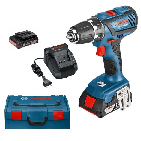 Pora/ruuvinväännin Bosch GSR 18-2-Li Plus; 18 V; 2x2,0 Ah akku