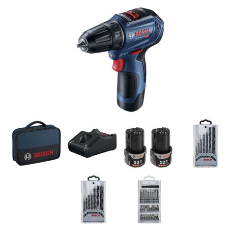 Pora/ruuvinväännin Bosch GSR 12V-30; 12 V; 2x2,0 Ah akku + tarviketta