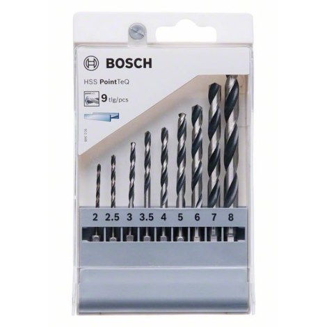 Metalliporanteräsarja Bosch HSS PointTeQ; 2-8 mm; 9 kpl.