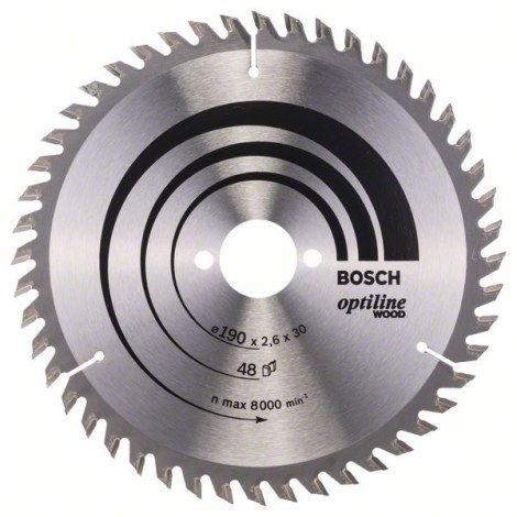 Katkaisuterä puulle Bosch OPTILINE WOOD; 190x2,6x30,0 mm; Z48; 15°