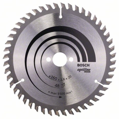 Katkaisuterä puulle Bosch OPTILINE WOOD; 160x2,6x20,0 mm; Z48; 15°