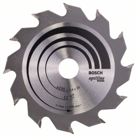 Katkaisuterä puulle Bosch OPTILINE WOOD; 130x2,4x20,0 mm; Z12; 15°