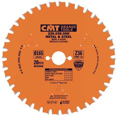 Katkaisulaikka metalli CMT 226; 165x1,5x20; Z36; 0°