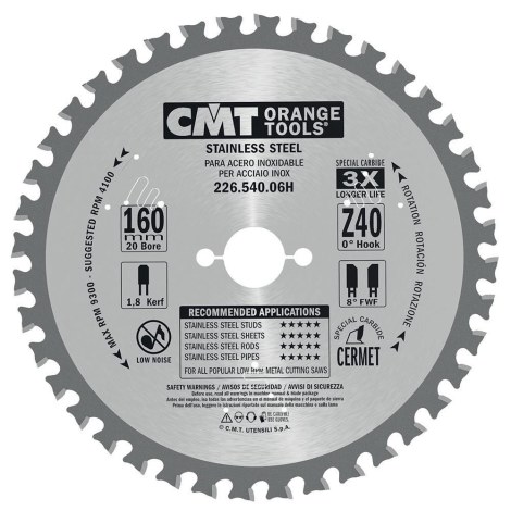 Katkaisulaikka metalli CMT 226; 160x1,8x20; Z40; 10°