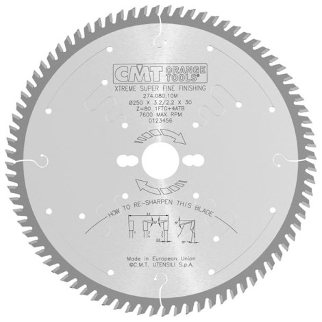 Katkaisuterä puulle CMT 274; 250x3,2x30; Z80; 15°
