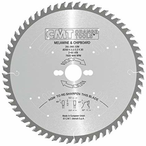 Katkaisuterä puulle CMT 281; 250x3,2x30,0 mm; Z60; 10°