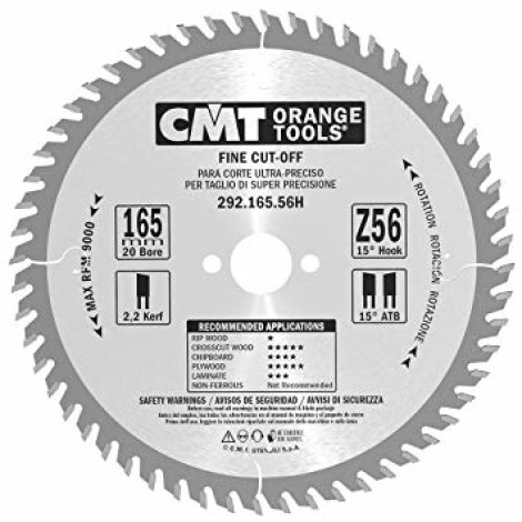Katkaisuterä puulle CMT 292; 165x2,2x20,0 mm; Z56; 10°