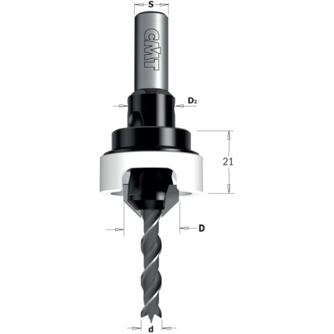 Puuporaus, jossa pultti CMT; 45°; S=8 mm; D=4 mm; D2=12 mm