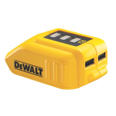 Akkuadapteri DeWalt DCB090 10,8 - 18 V -> USB (x2);  Puhelinten akkujen lataamiseen