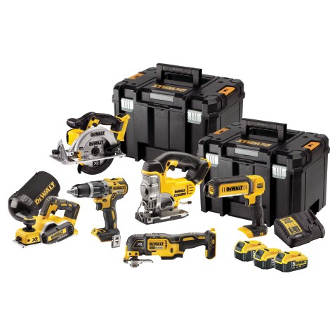 Työkalusarja DeWalt (DCD796 + DCS3555 + DCP580 + DWV9390 + DCS391 + DCS331 + DCL050) 18 V; 3x5,0 Ah akku