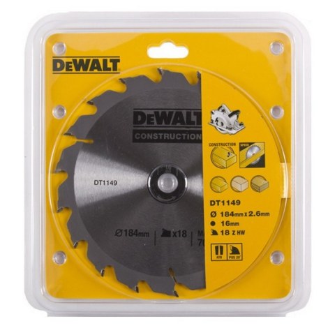 Katkaisuterä puulle DeWalt DT1149-QZ; 184x2,6x16 mm