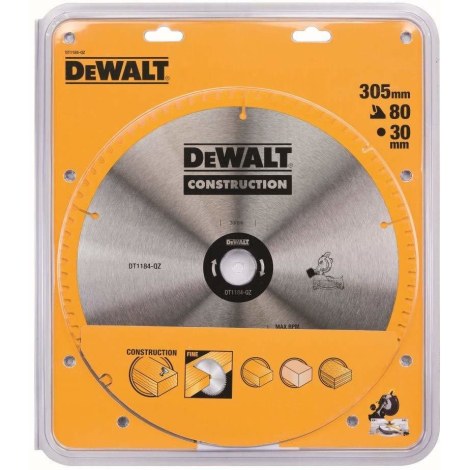 Katkaisuterä puulle DeWalt DT1184-QZ; 305x30 mm; 80T; 5°