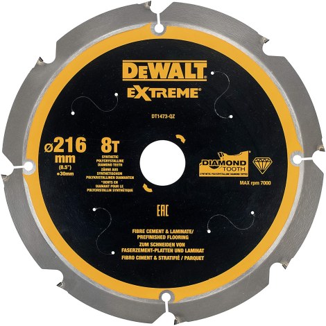 Pyörösahanterä kuitusementille DeWalt DT1473-QZ; 8T; 216x30 mm