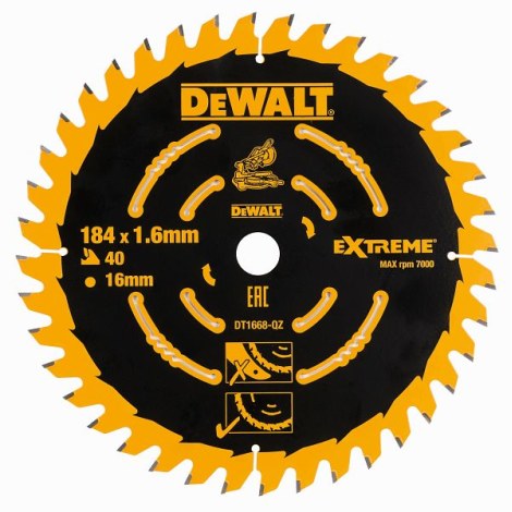 Katkaisuterä puulle DeWalt DT1668-QW; 185x1,6x16,0 mm; Z40; 20°
