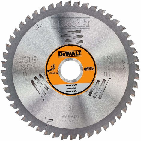 Pöyrösahantetä alumiinille DeWalt; 216x2,6x30,0 mm; Z48; -5°