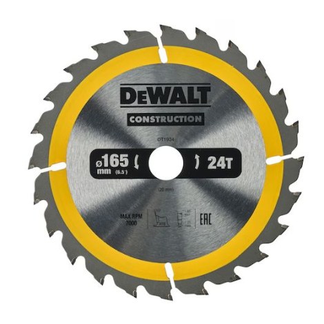 Katkaisuterä puulle DeWalt DT1934-QZ; 165x20 mm; Z24; 10°