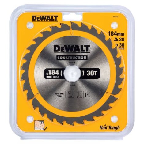 Katkaisuterä puulle DeWalt DT1942-QZ; 184x30 mm; Z30; 10°