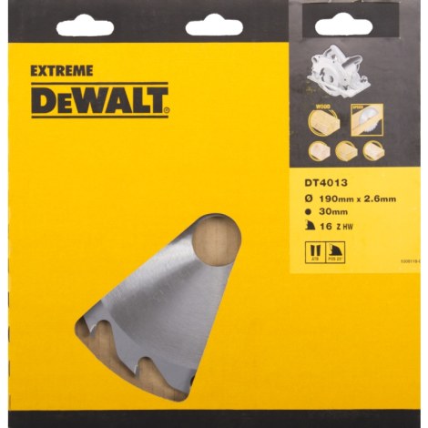 Katkaisuterä puulle DeWalt; 190x2,6x30,0 mm; Z16; 25°