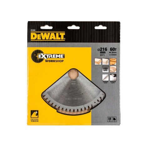 Katkaisuterä puulle DeWalt; 216x30,0 mm; Z60; -5°