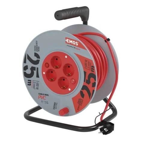 Jatkojohto kelalla Emos P092251; 25 m; 3x1,5 mm²