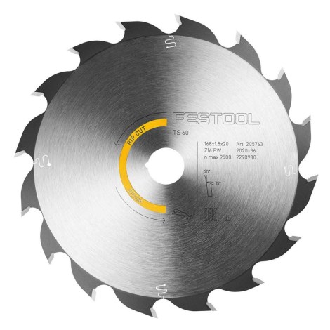 Katkaisuterä puulle Festool 205763; 168x1,8x20,0 mm; Z16; 20°